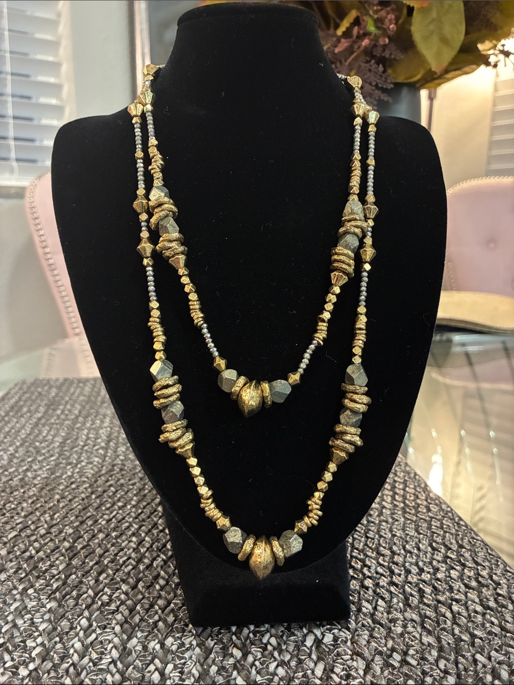 Zara Gold and Gray Layered Beaded Necklace